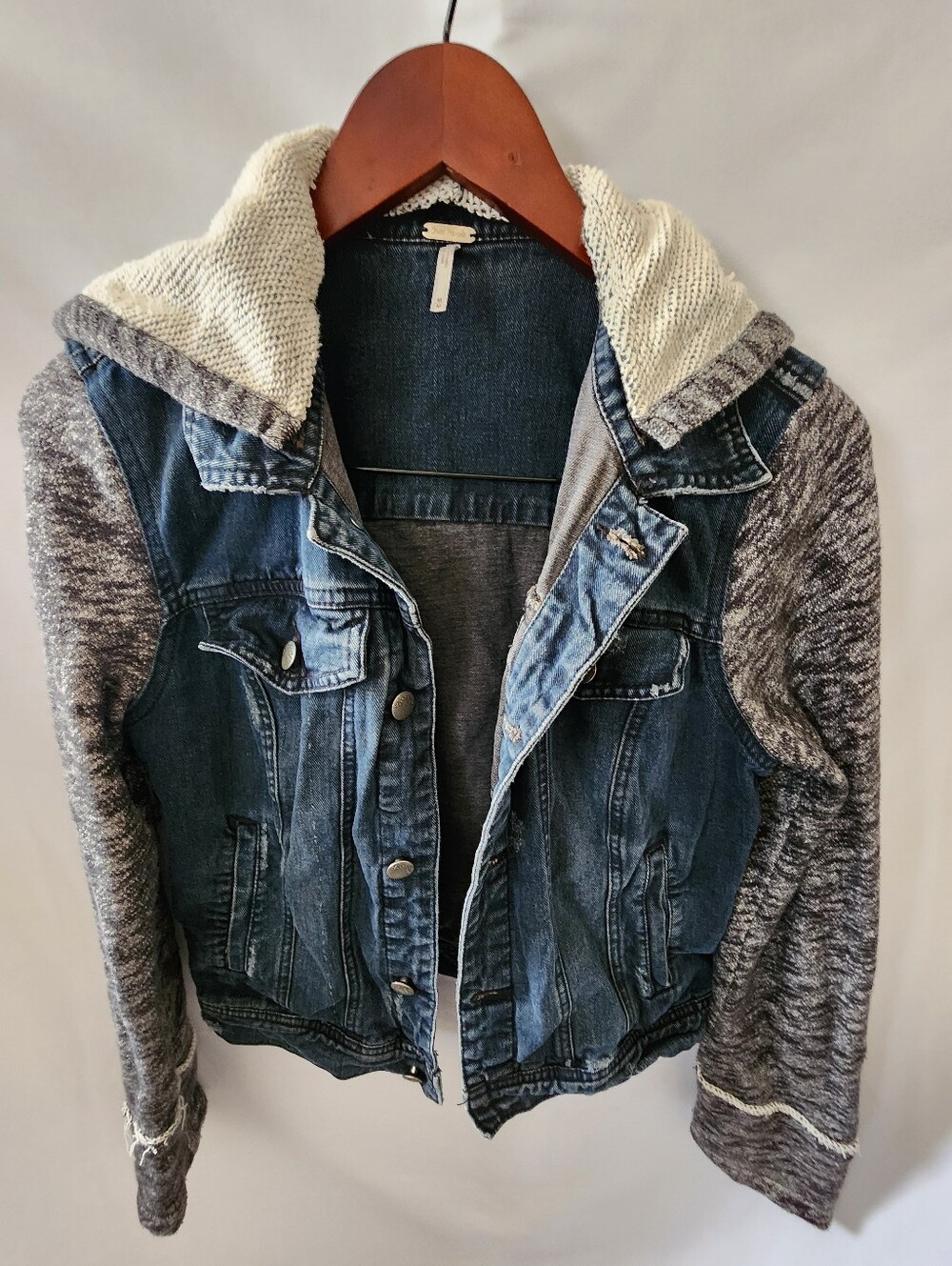 Free People Hooded Denim Jacket. Size Medium.